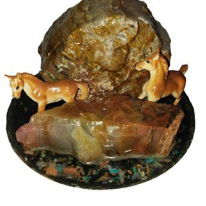 Antique 1950s Petrified Wood Embedded in Paperweight Horse Figurine Souvenir